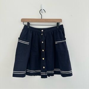 Topshop Navy A-Line Skirt with White Accents